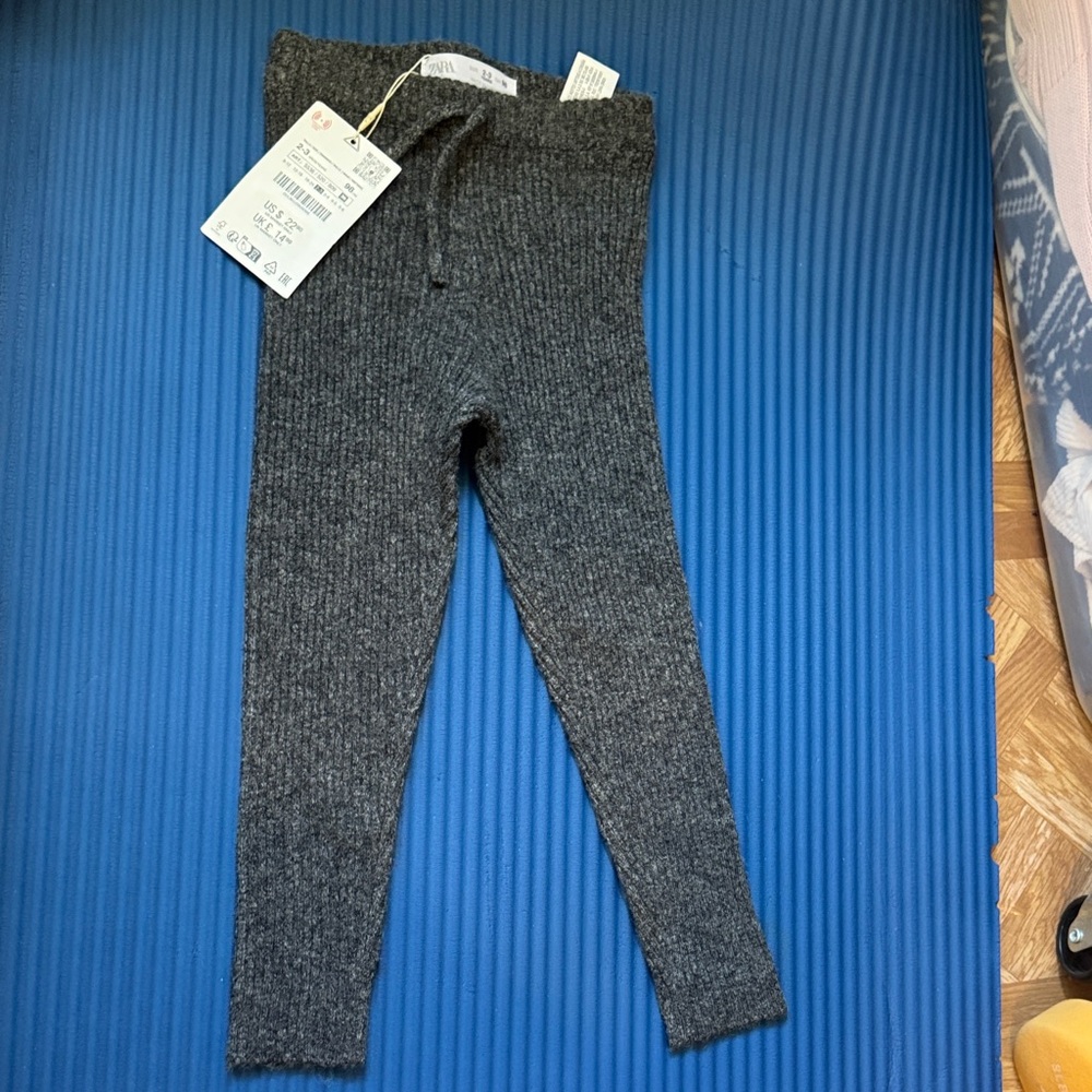 Kids Ribbed Knit Leggings - Charcoal Gray